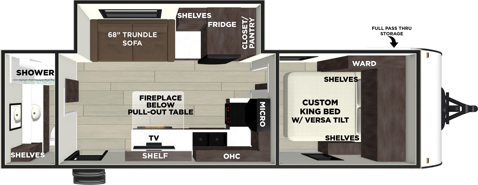 The Evo 250ZEN floorplan has one entry and one slide out. Exterior features include: metal exterior. Interiors features include: front bedroom and rear bathroom.